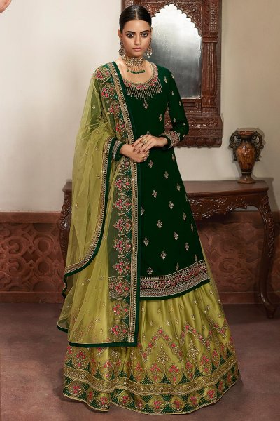 Dark Green And Mehendi Green Georgette 