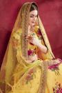 Yellow Floral Printed Silk Sequin And Zari Work Lehenga
