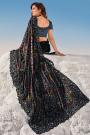 Black Fancy Luxe Fabric 3D Flowers Embellished Saree