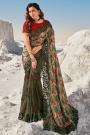 Mehendi Green  Premium Luxe Fabric 3D Flowers Embellished Saree