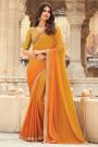 Yellow And Orange Silk Embellished Designer Saree