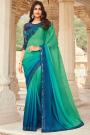 Sea Green And Blue Silk Embellished Designer Saree