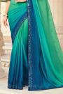 Sea Green And Blue Silk Embellished Designer Saree