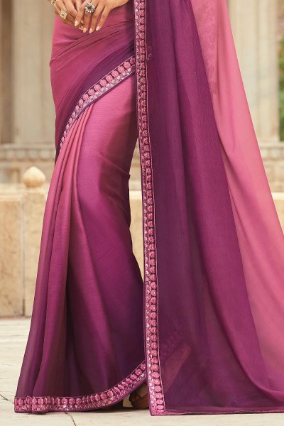 Blush Pink & Purple Silk Embellished Designer Saree