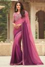 Blush Pink & Purple Silk Embellished Designer Saree