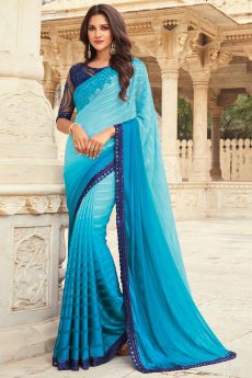 Sky Blue Silk Embellished Designer Saree
