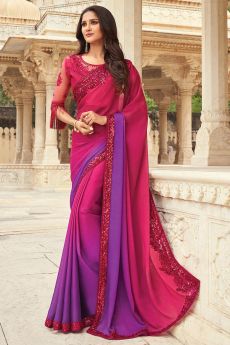 Magenta & Purple Silk Embellished Designer Saree