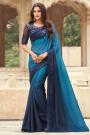 Blue & Navy Blue Silk Embellished Designer Saree
