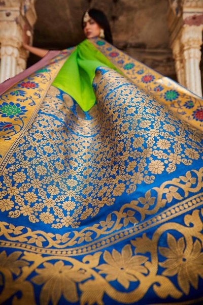 Lime Green Silk Embroidered Saree