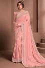 Peach Designer Embellished Silk Georgette Saree