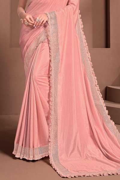 Peach Designer Embellished Silk Georgette Saree