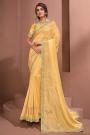 Yellow Designer Embellished Silk Georgette & Net Saree