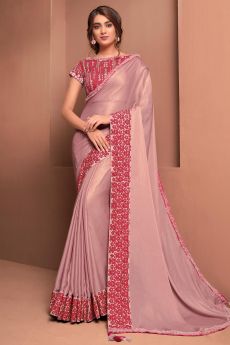 Blush Pink Designer Embellished Satin Georgette Saree