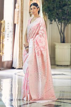 Light Pink Silk Saree with Chikan work
