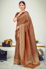 Brown Zari Woven Banarasi Silk Saree