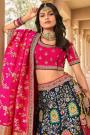 Royal Blue And Pink Zari Embroidered Banarasi Silk Lehenga