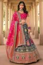 Royal Blue And Pink Zari Embroidered Banarasi Silk Lehenga