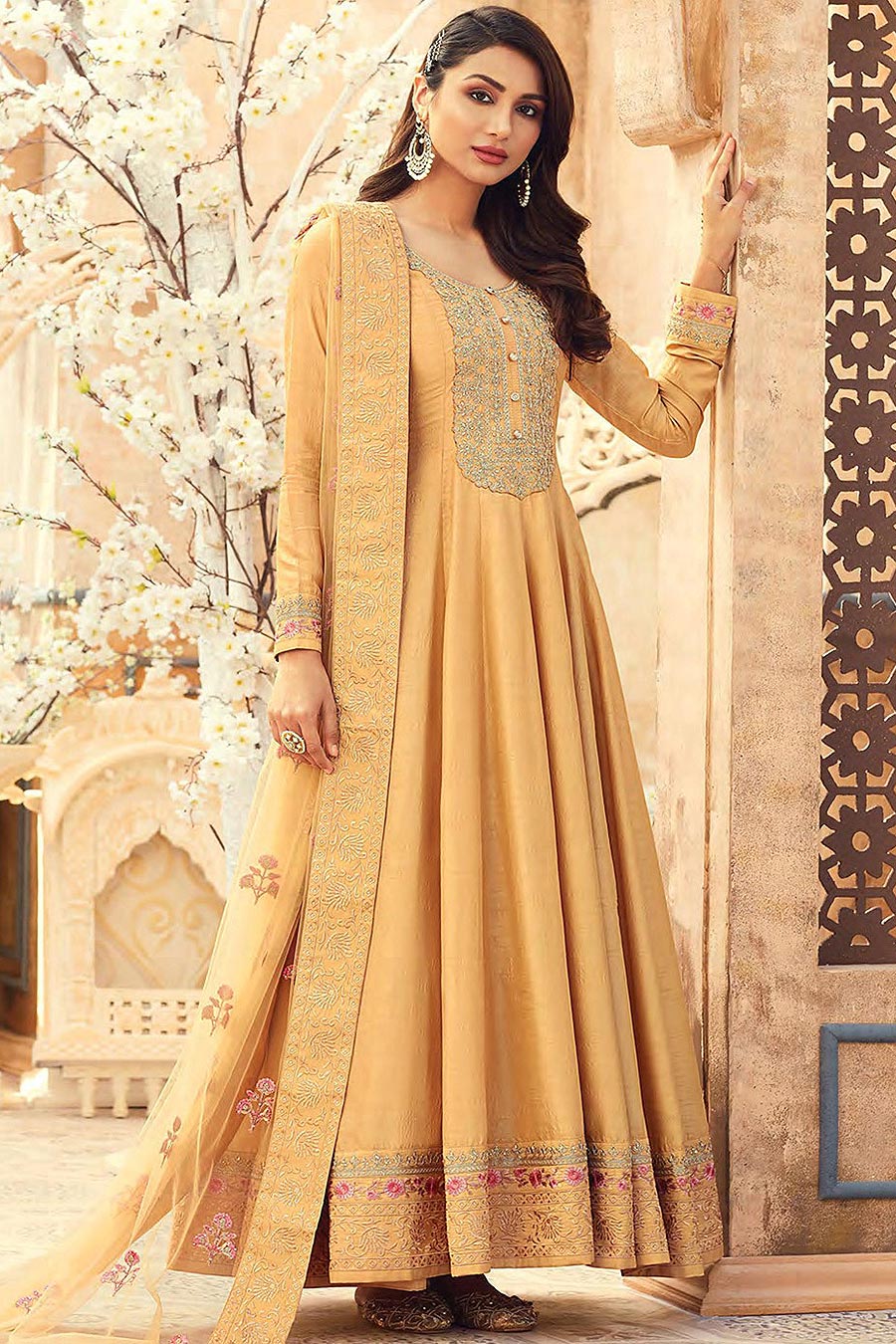 yellow silk anarkali
