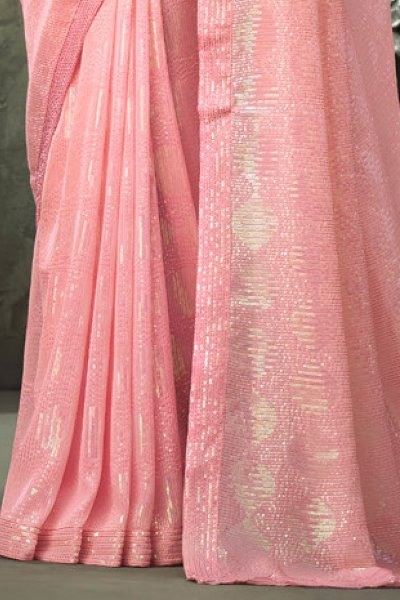 Pink Georgette Sequin Embellished Saree