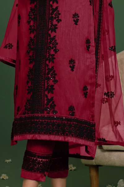 Reddish Pink Net Embroidered Suit Set