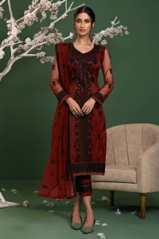 Red Net Embroidered Suit Set
