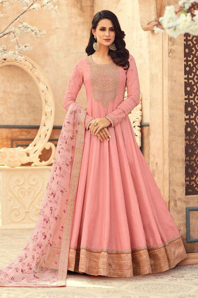 Buy Blush Pink Silk Embroidered ...