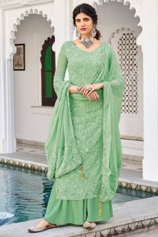Sea Green Georgette Embroidered Salwar Suit