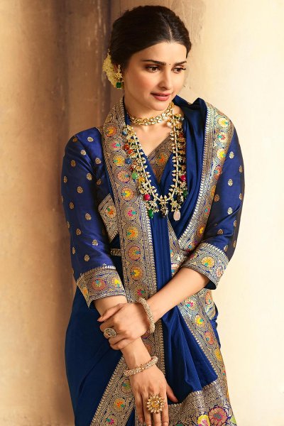 Royal Blue Crepe Silk Saree With Banarasi Border