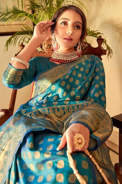 Blue Handloom Weaved Banarasi Silk Saree