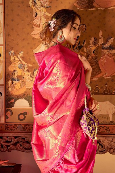 Pink Handloom Weaved Banarasi Silk Saree