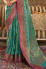 Turquoise Green Tussar Silk Weaved Saree