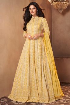 Yellow Georgette Embroidered Anarkali Dress