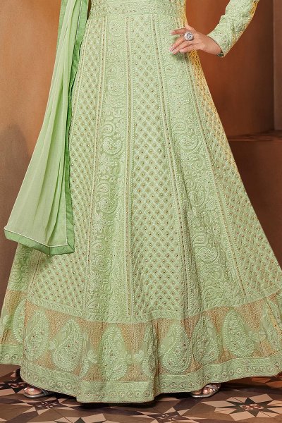 Pista Green Georgette Embroidered Anarkali Dress