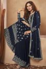 Navy Blue Georgette Embroidered Sharara Suit