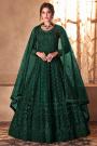 Bottle Green Net Embellished Anarkali Dress