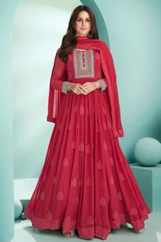 Ready To Wear Red Georgette Embellished Anarkali Suit