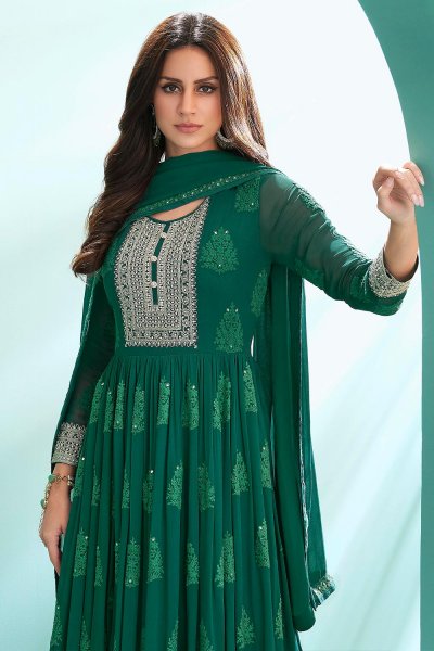 Ready To Wear Dark Green Georgette Embellished Anarkali Suit