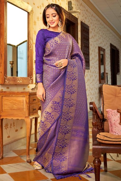 Purple Zari Weaved Handloom Silk Saree