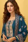 Prussian Blue Georgette Embroidered Suit With Palazzo