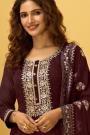 Wine Red Georgette Embroidered Suit With Palazzo