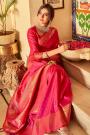 Red-Pink Handloom Weaved Banarasi Silk Saree