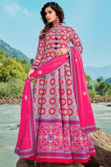 Ready To Wear Pink Silk Patola Print Anarkali Dress