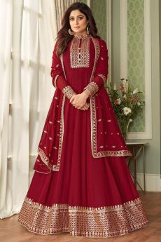 Crimson Red Georgette Zari Embellished Anarkali Suit