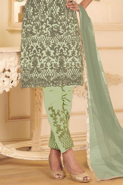 Mint Green Net Embroidered Suit