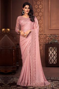 Light Pink Bordered Silk Saree