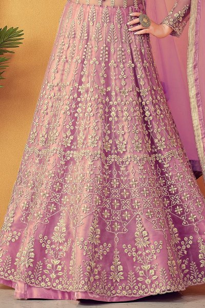 Lavender Net Embroidered Anarkali Suit