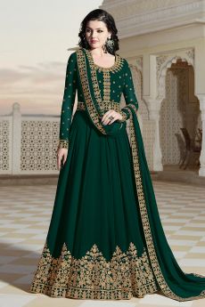 Dark Green Embroidered Georgette Anarkali Dress