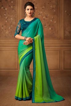 Blue Ombre Silk Chiffon Saree 