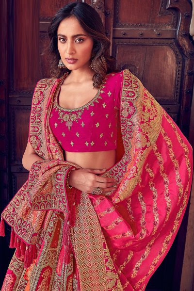 Pink Banarasi Silk Embroidered Lehenga