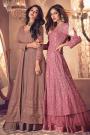 Dusty Brown Embellished Georgette Anarkali Suit with Skirt